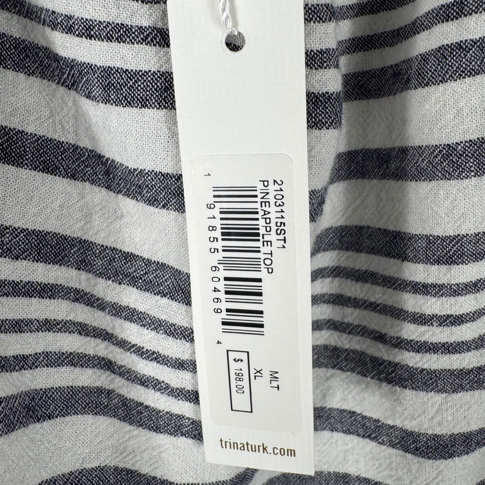 Trina Turk Off Shoulder Striped Linen Blouse Womens XLPineapple Top Grey Pink - Picture 4 of 8